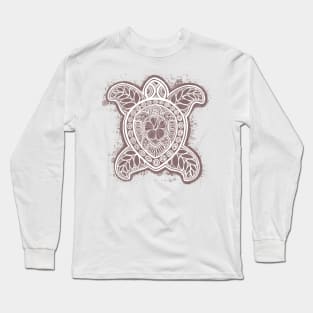 Pasifika Turtle - white on chocolate Long Sleeve T-Shirt